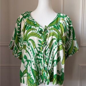 Rachel Zoe Green and White crop Tropical Blouse, Large